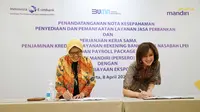 Lembaga Pembiayaan Ekspor Indonesia (LPEI) bersinergi dengan Bank Mandiri untuk mendorong pemanfaatan transaksi keuangan dalam mendukung kegiatan transaksi ekspor. (Dok Bank Mandiri)