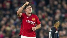 Pemain Manchester United, Harry Maguire melakukan selebrasi setelah mencetak gol ke gawang FC Copenhagen pada laga Grup A Liga Champions 2023/2024 di Old Trafford, Manchester, Inggris, Rabu (25/10/2023) dini hari WIB. Maguire keluar sebagai salah satu penentu kemenangan tim selain Andre Onana yang berhasil menepis tendangan penalti di penghujung laga. Ia sukses mencetak satu-satunya gol pada menit ke-72. (AP Photo/Dave Thompson)