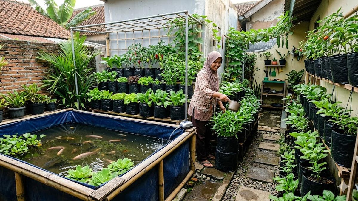 9 Ide Kolam Ikan dan Kebun Sayur dalam Satu Area Sempit, Ciptakan Halaman Produktif