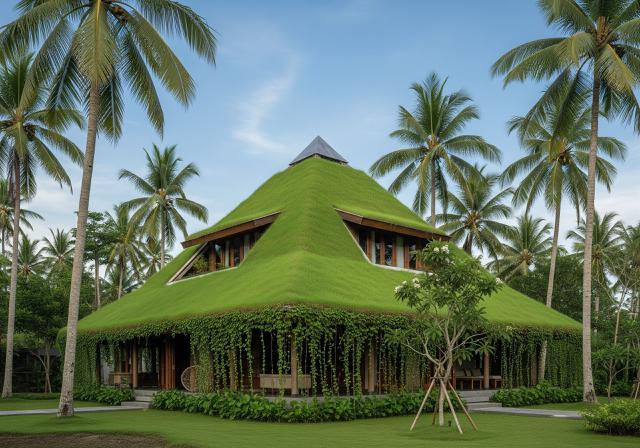 Green Roof di Atap Limas (Miring)/Rumah Compact dengan Atap Tanaman Hijau Anti Panas dan Bocor (Sumber: gemini.com)