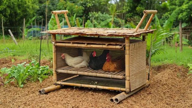 Model Kandang Ayam Bambu Kombinasi Kebun di Lahan 2x3 (Foto: Reve.com)