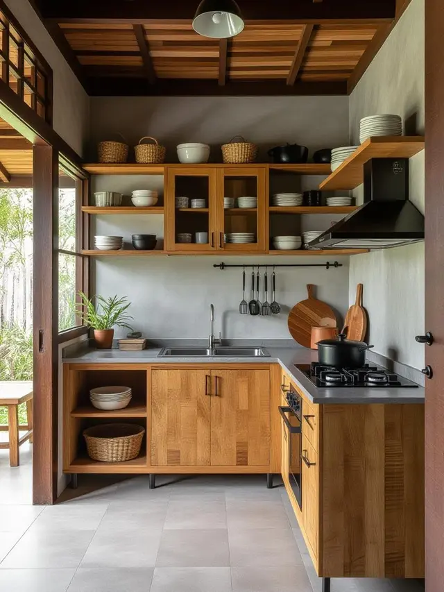 Sentuhan Rak Terbuka (Open Shelving)
