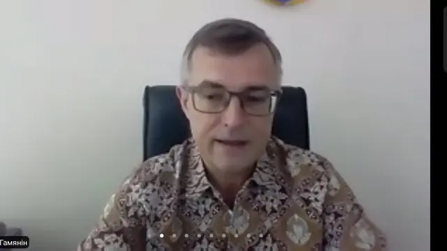 Duta Besar Ukraina untuk Indonesia, Vasyl Hamianin dalam pers briefing update perang Rusia Ukraina. (Screen Grab/Tanti Yulianingsih)