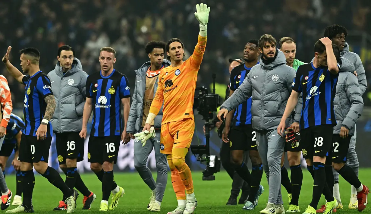 Kemenangan ini menjadi modal penting bagi l Nerazzurri yang akan melakoni laga tandang leg pertama babak 16 besar Liga Champions 2023/2024 di markas Atletico Madrid pada 14 Maret mendatang. (GABRIEL BOUYS/AFP)