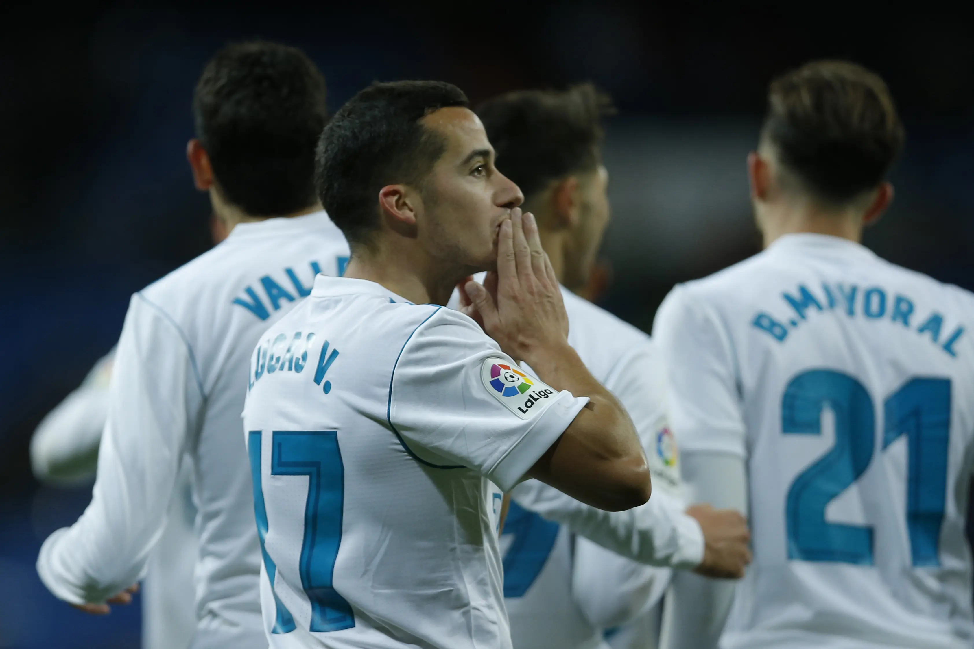 Lucas Vazquez memborong dua gol ke gawang Numancia pada leg kedua 16 besar Copa del Rey 2017/2018. (AP Photo/Francisco Seco)