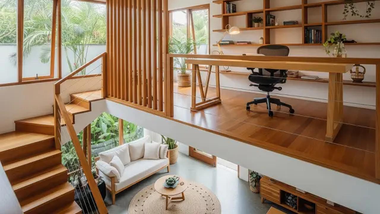Mezzanine sebagai Ruang Kerja/Inspirasi Interior Rumah Mezzanine Terbuka dan Lega (Sumber: gemini.com)