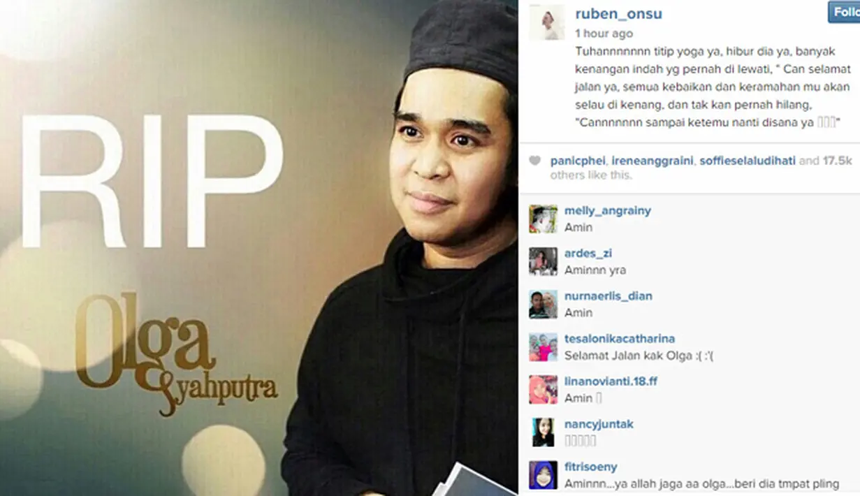 Ruben Onsu menyampaikan duka mendalamnya atas kepergian Olga Syahputra. (foto: instagram.com/ruben_onsu)