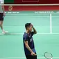 Ekspresi kekecewaan tunggal putra Indonesia, Anthony Sinisuka Ginting usai kalah dari tunggal putra Kanada, Brian Yang di babak semifinal Indonesia Masters 2024, Sabtu (27/1/2024) malam WIB. (Bola.com/Pradipta Rama Baskara)