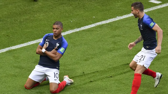 Selebrasi Kylian Mbappe saat Prancis kalahkan Argentina di 16 besar Piala Dunia 2018