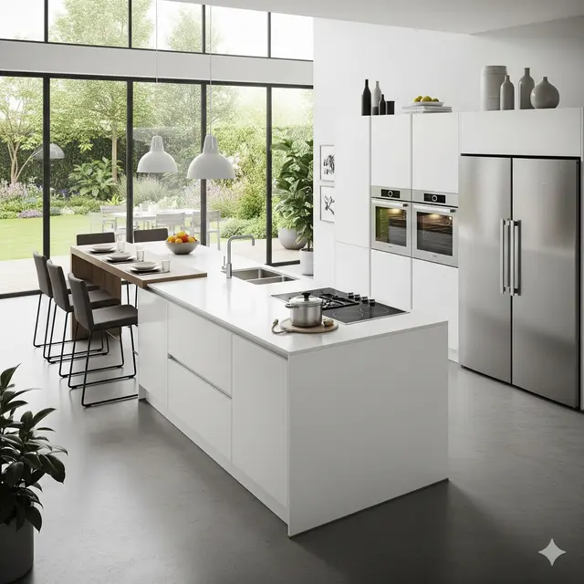 Inspirasi Desain Dapur Terbuka Menyatu dengan Taman Belakang. Gemini