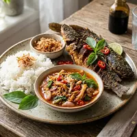 Resep Lele Goreng Sambal Jamur Kemangi. (AI Generated)