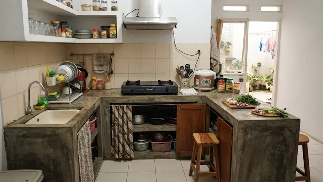 9 Desain Dapur dengan Meja Cor Berbentuk U untuk Rumah Tanpa Kitchen Set