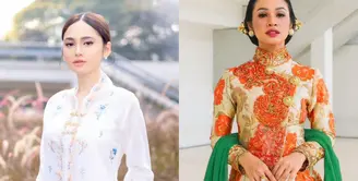 Pesona ala ningrat Andien Aisyah kenakan kebaya janggan dengan motif floral yang elegan dari @anneavantieheart. [@andienaisyah].