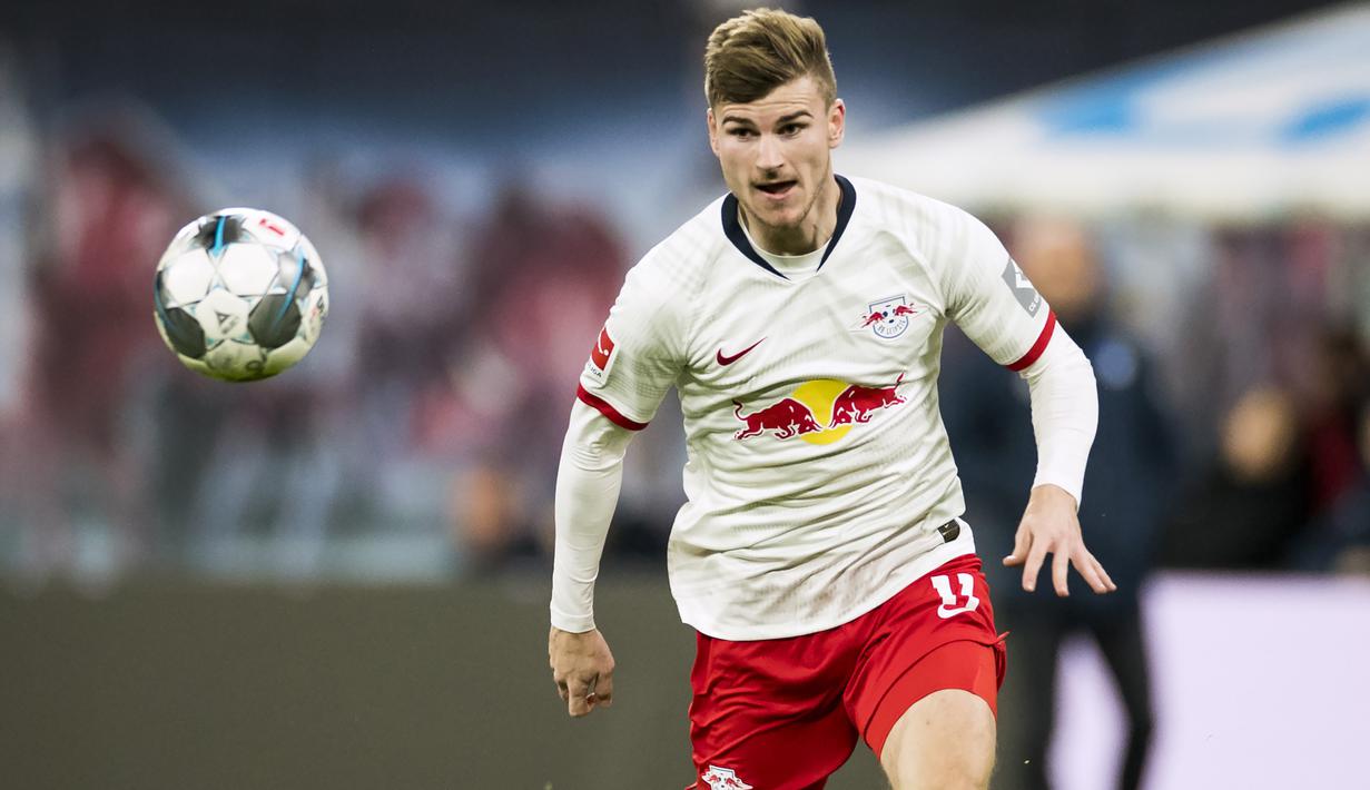 3. Timo Werner (Leipzig) - Bersama Leipzig, Timo Werner membuktikan diri sebagai striker tajam di lini depan. Ia telah mencetak 84 gol dari 138 pertandingan di semua kompetisi. Catatan itu membuatnya diburu oleh klub-klub besar Eropa termasuk Arsenal. (AFP/Odd Andersen)