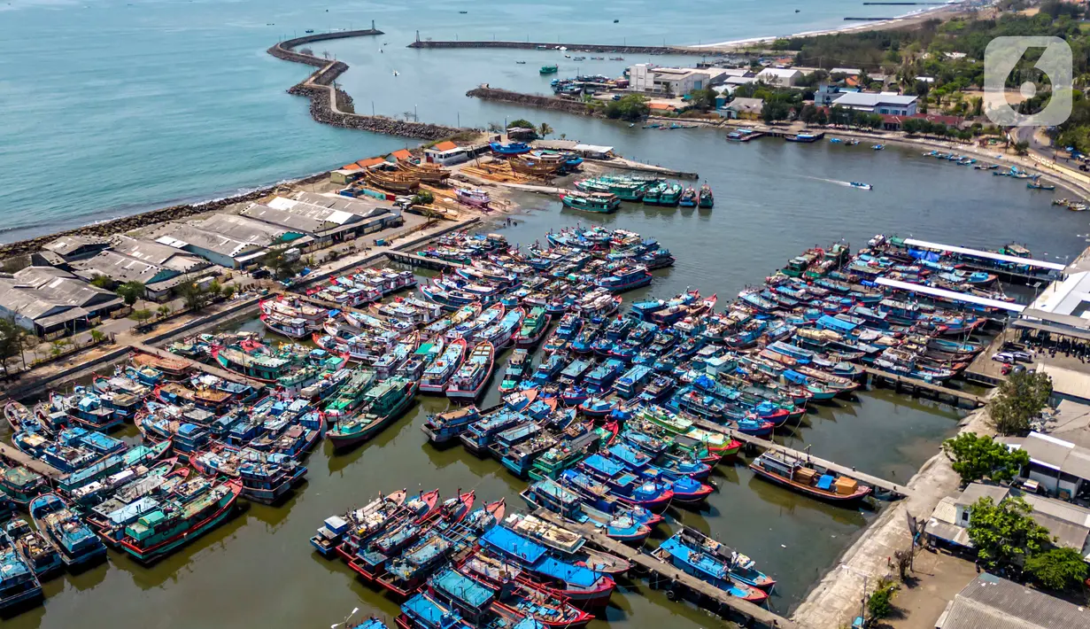 Foto udara suasana kapal penangkap ikan bersandar di Pelabuhan Perikanan Samudera Cilacap, Jawa Tengah, baru-baru ini. Kementerian Kelautan dan Perikanan (KKP) sebelumnya telah menerbitkan Peraturan Menteri Kelautan dan Perikanan Nomor 28 Tahun 2023 sebagai turunan Peraturan Pemerintah Nomor 11 Tahun 2023 tentang Penangkapan Ikan Terukur (PIT). (Liputan6.com/Angga Yuniar)