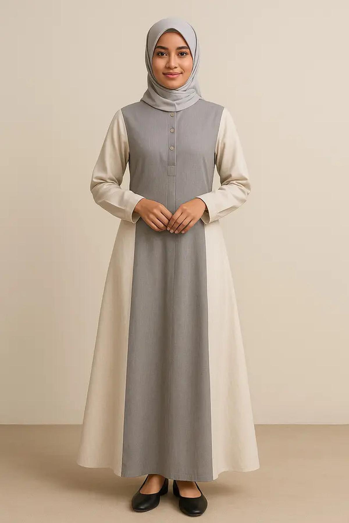 7 Model Gamis Polos Kombinasi 2 Warna, Tonjolkan Kesan Sopan dan Menawan