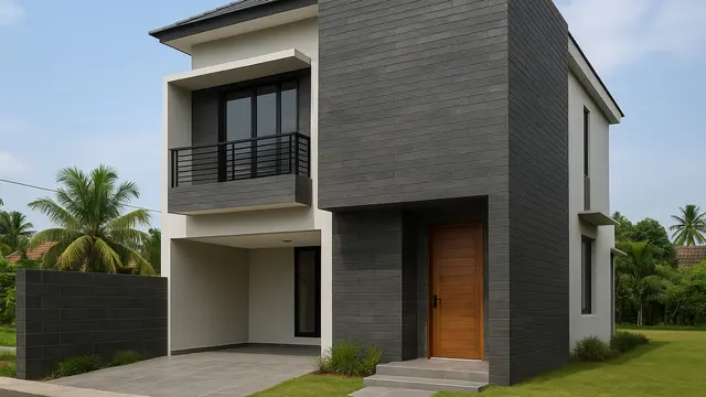 Desain Rumah dengan Paduan Garis dan Batu Andesit/via Chat GPT