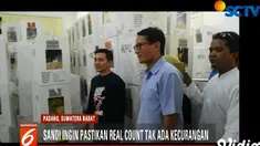 Didampingi Wakil Gubenur Sumatera Barat Nasrul Abit, Sandi mendatangi lokasi penghitungan C1 di PPK Kecamatan Koto Tangah dan Kecamatan Kuranji.