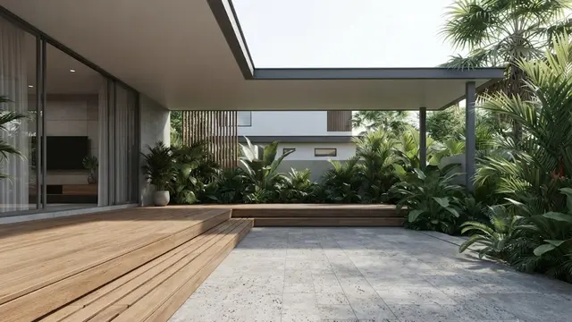 Kombinasi Teras Batu Alam dan Kayu Solid