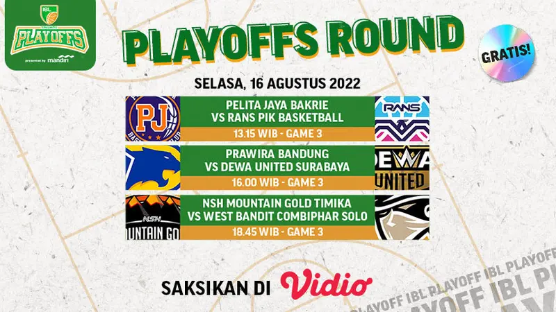 Link Live Streaming IBL Playoff 2022 di Vidio Hari Ini : Pelita Jaya Bakrie vs RANS PIK Basketball