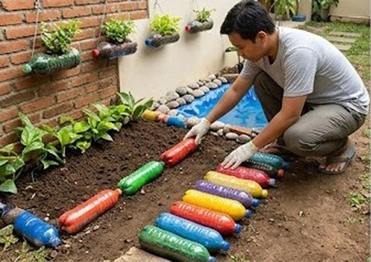 Cara Membuat Taman Kecil dan Kolam Ikan Hias dari Botol Bekas