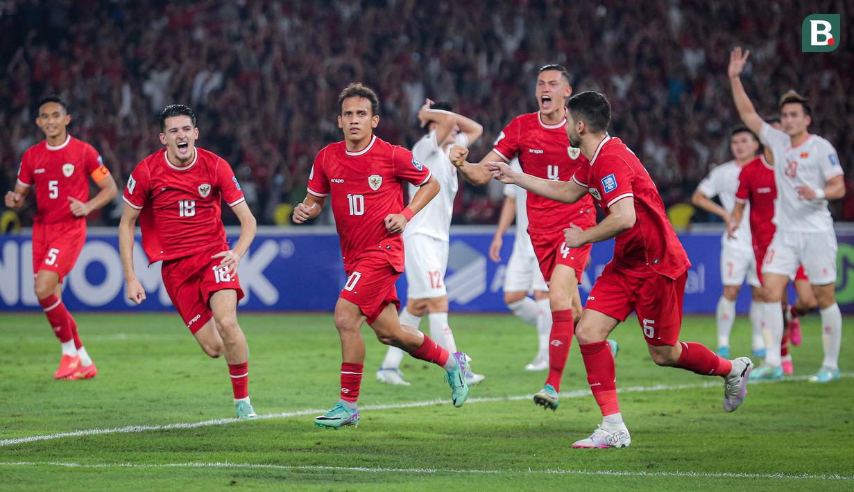 <p>Pemain Timnas Indonesia, Egy Maulana Vikri, melakukan selebrasi setelah mencetak gol ke gawang Vietnam dalam laga Grup F Kualifikasi Piala Dunia 2026 zona Asia di Stadion Utama Gelora Bung Karno (SUGBK) Senayan, Jakarta, Kamis (21/3/2024). (Bola.com/Bagaskara Lazuardi)</p>