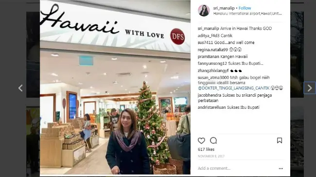 Bupati Talaud Sri Wahyumi mengunggah sejumlah foto saat dirinya berada di Amerika Serikat di akun Instagram miliknya, sri_manalip.