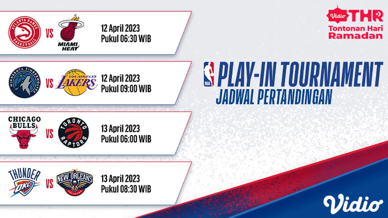 Saksikan Live Streaming NBA Play In Tournament di Vidio, 12-13 April : Heat Vs Hawks, Lakers Vs Timberwolves