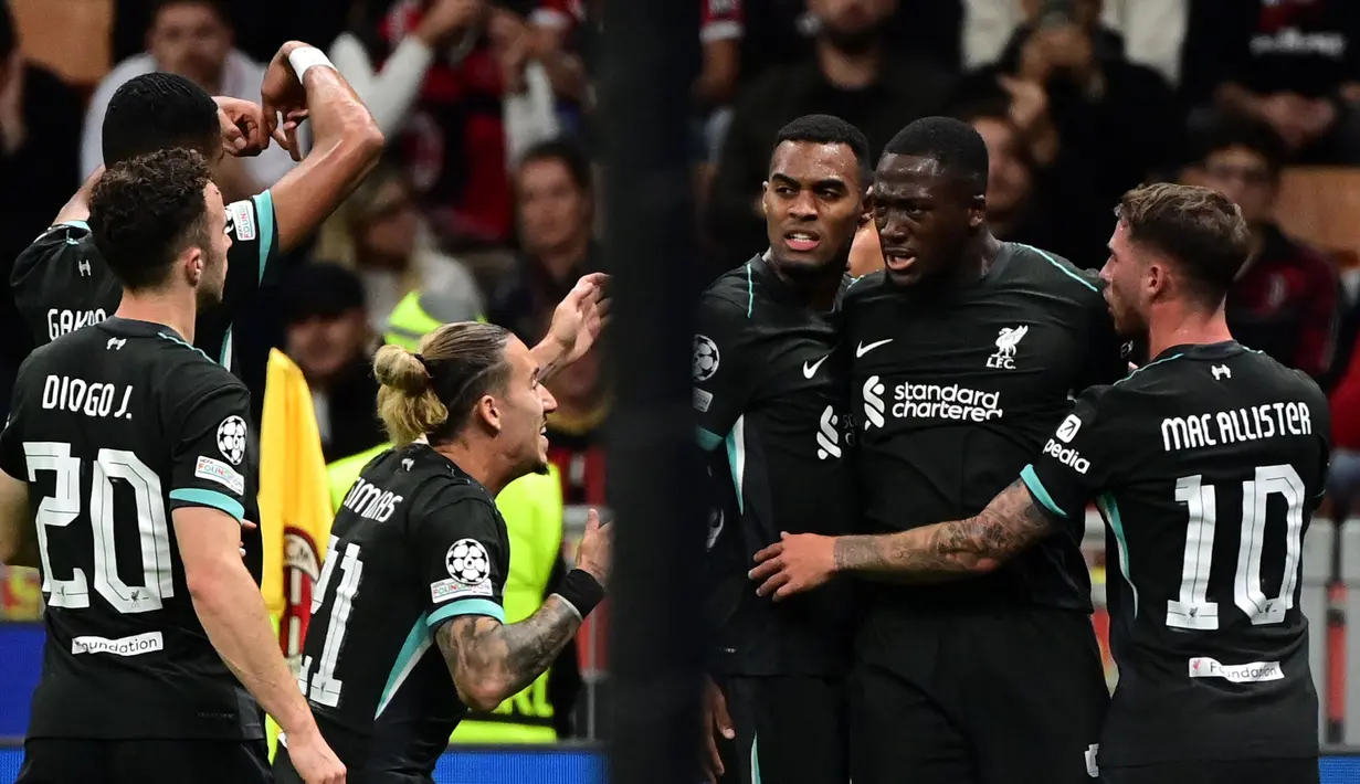 Pada menit ke-23, Liverpool berhasil menyamakan kedudukan lewat aksi Ibrahima Konate. (PIERO CRUCIATTI/AFP)