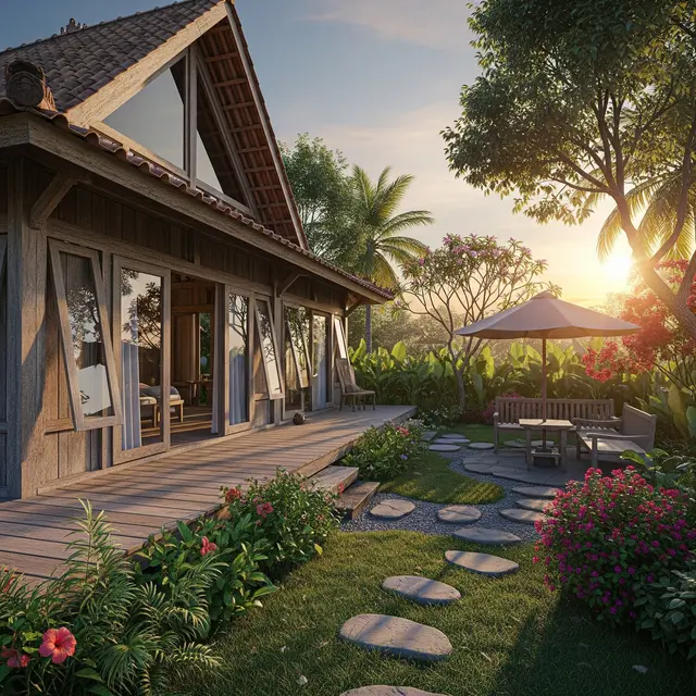 Contoh Rumah Sederhana untuk Hari Tua dengan Halaman Belakang Luas untuk Kebun Santai