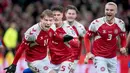 Rasmus Hojlund menjadi bintang usai mencatatkan hattrick. (Liselotte Sabroe/Ritzau Scanpix/AFP)
