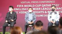 Konferensi pers Piala Dunia 2022 dan Liga Inggris Pembajakan, Hak Menonton publik, dan Peraturan di SCTV Tower, Jakarta Pusat, Kamis (23/6/2022). (Bola.com/Muhammad Adiyaksa)