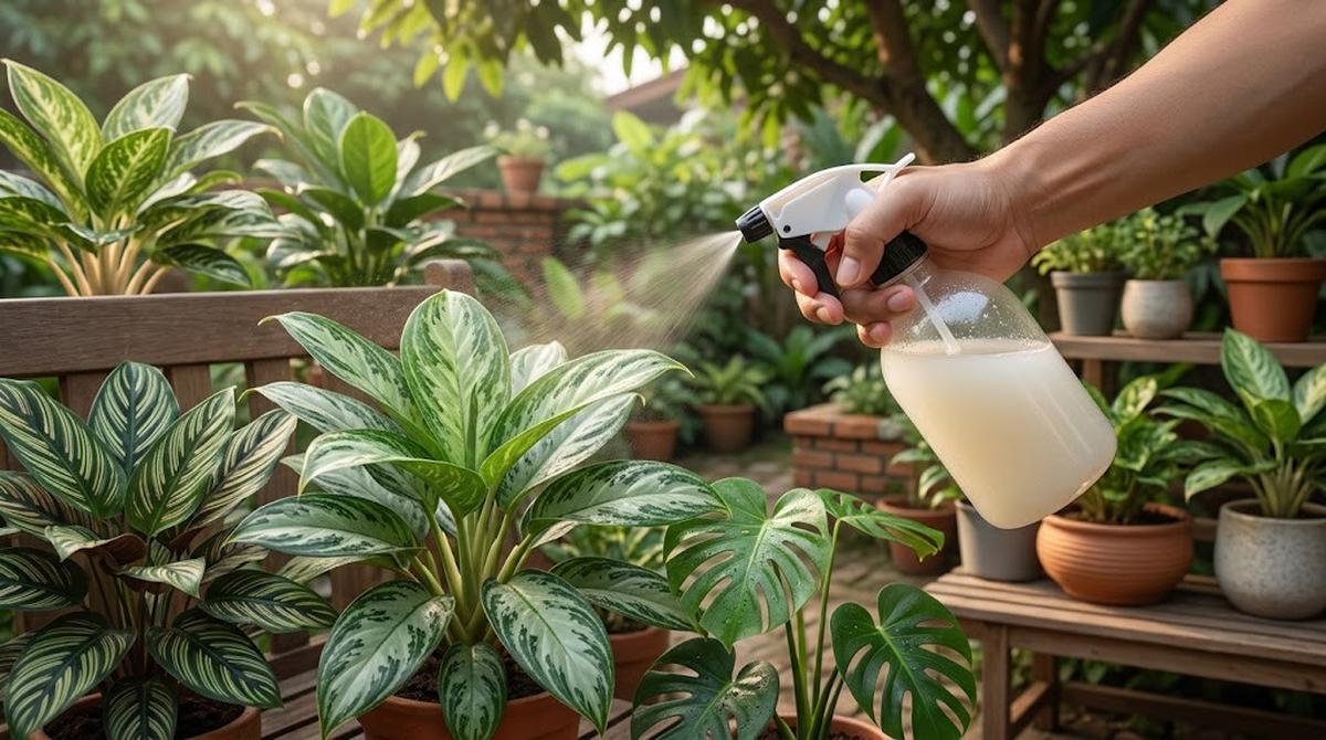 Menyemprot Air Cucian Beras Ke Tanaman Hias
