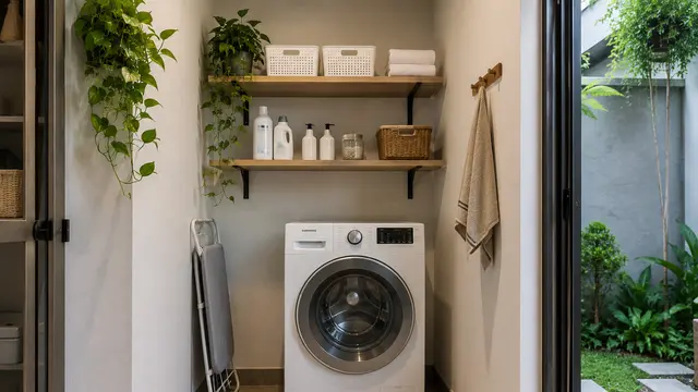 Laundry Room Model Terbuka dengan Rak Gantung