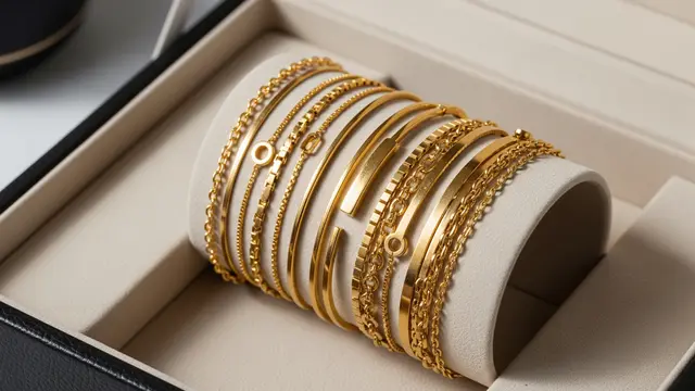 Model Gelang Emas Mewah untuk Ibu Usia 50 Tahun Emas Tumpuk Elegan