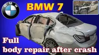 Mekanik asal Rusia, Arthur Tussik,  mendokumentasi proses perbaikan mobil BMW 7 series yang sudah ringsek pasca kecelakan menjadi baru. (Carscoops)