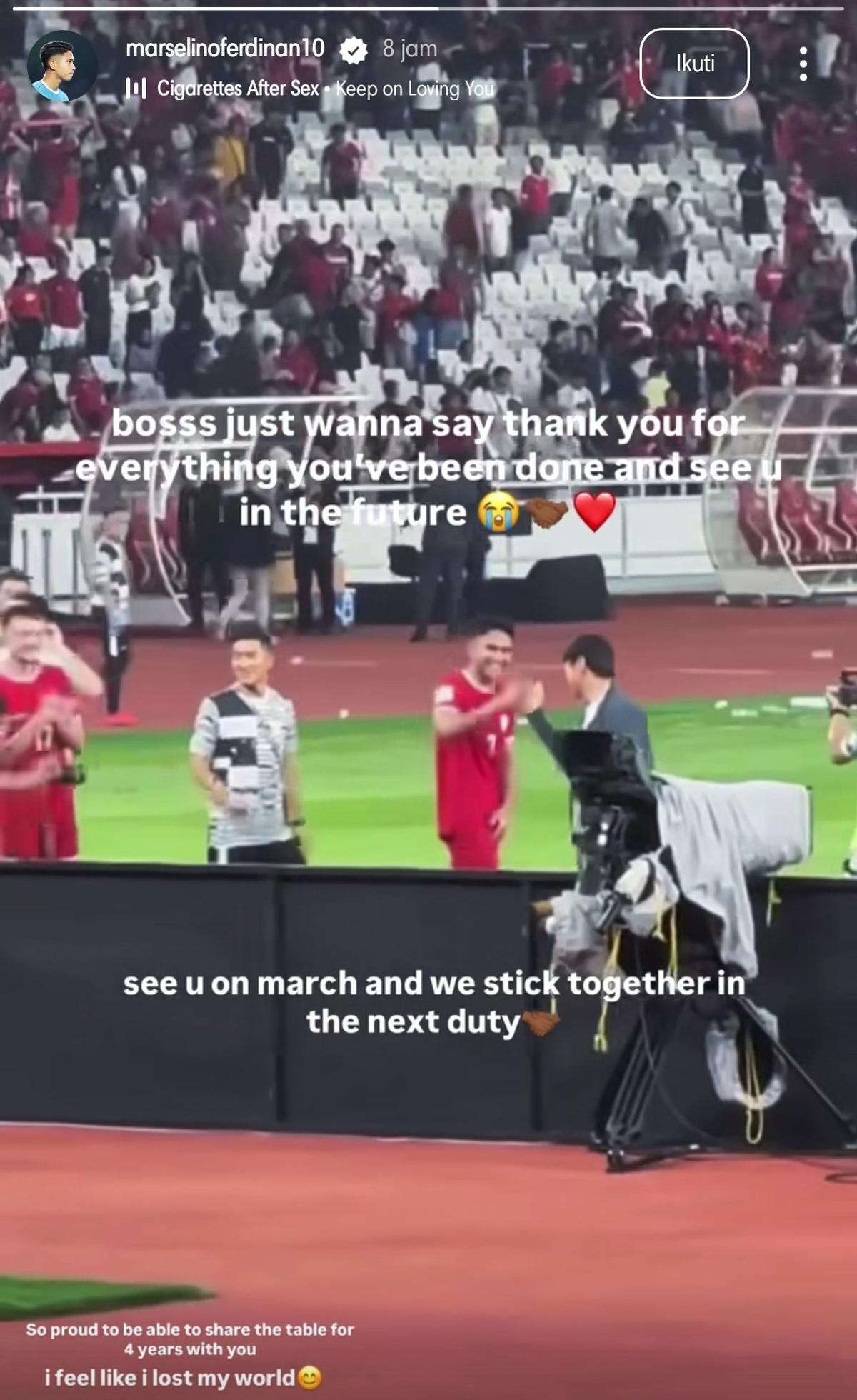 Pesan perpisahan emosional pemain TImnas Indonesia ke Shin Tae-yong