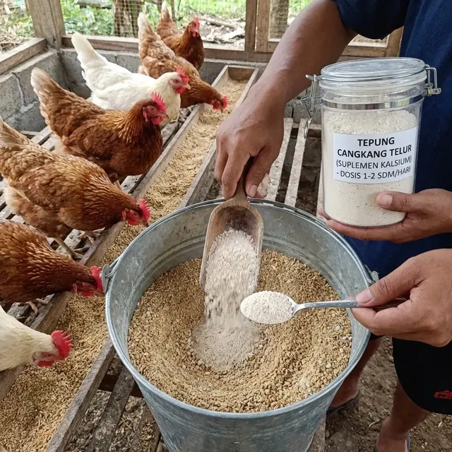Pencampuran dan Pemberian Pakan Cangkang Telur ke Ayam