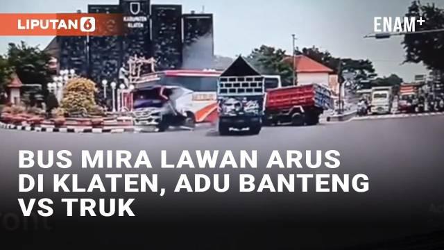 Insiden kecelakaan adu banteng terjadi di simpang empat Tegalyoso, Klaten Selatan, Klaten. Kamera dashboard sebuah mobil merekam detik-detik insiden. Berawal dari Bus Mira yang tiba-tiba muncul, melaju dari selatan melawan arus.