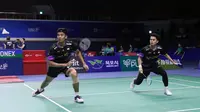 Ganda putra Indonesia Leo Rolly Carnando/Bagas Maulana mengalahkan pasangan Malaysia Nur Mohd Azriyn Ayub Azriyn/Tan Wee Kiong pada babak 16 besar Korea Open 2024, Kamis 29 Agustus. (foto: PP PBSI)