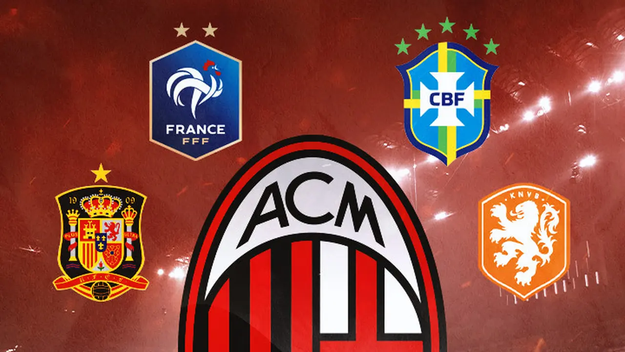 Ilustrasi Logo AC Milan dan Logo federasi Spanyol, Prancis, Brasil, Belanda