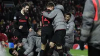 Atletico Madrid saat merayakan kemenangan lawan Liverpool (Javier Soriano/AFP)