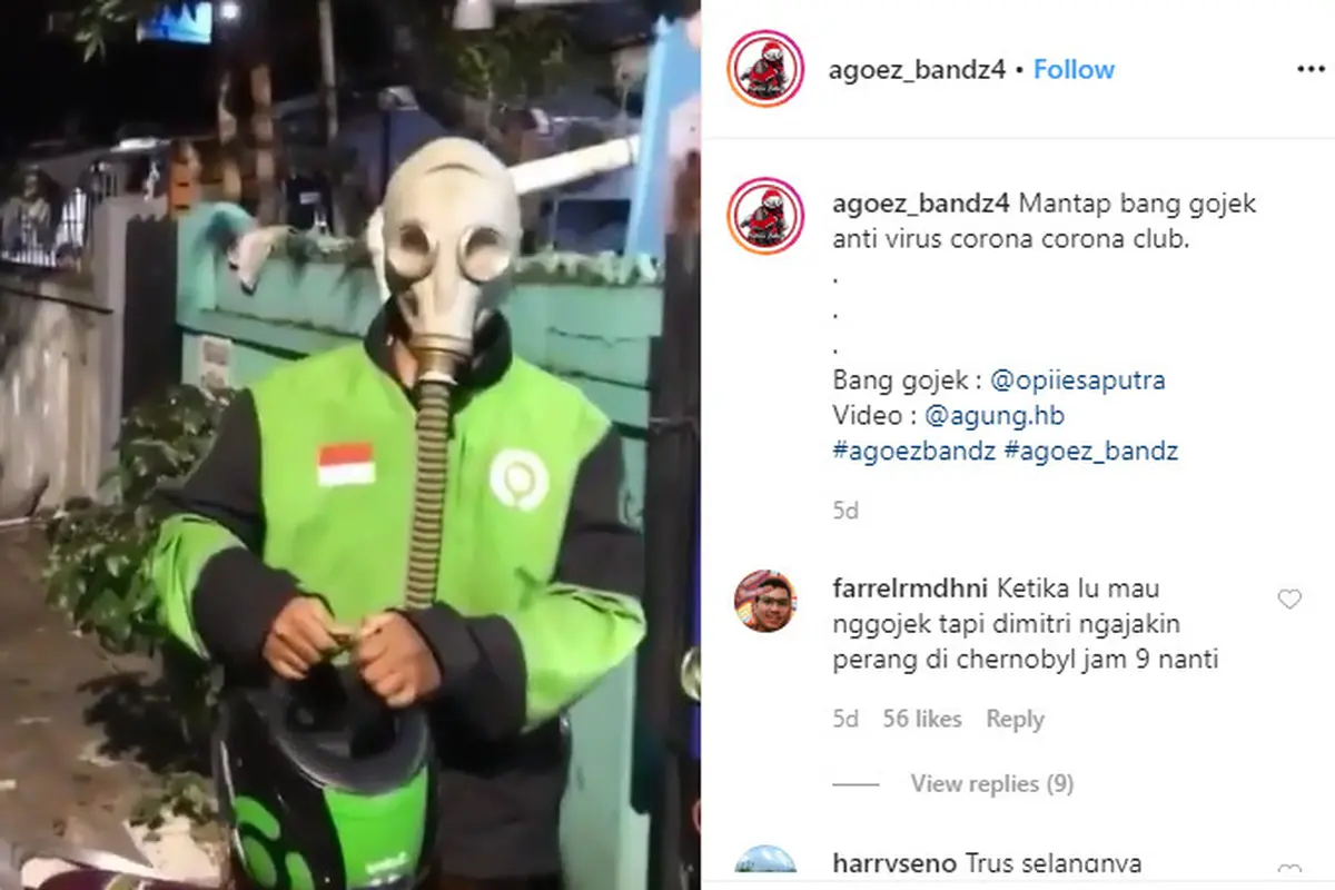 Membagikan moment tersebut di akun Instagram @agoez_bandz4, driver ojol tersebut menegaskan dirinya harus menggunakan masker untuk melindungi diri dari virus corona.