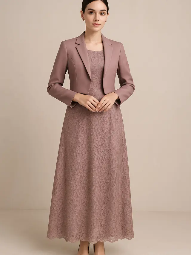 Model Long Dress Brokat Kombinasi Outer Pendek Kekinian 2025