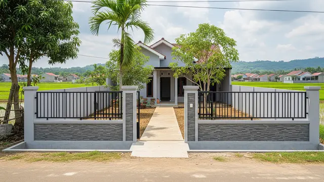 Pagar Kombinasi Besi dan Tembok Rendah