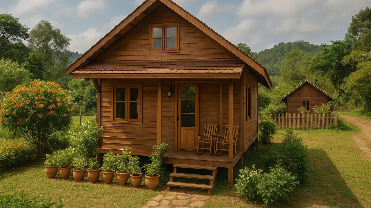 Gambar Rumah Papan Kayu yang Cantik dan Asri di Kampung