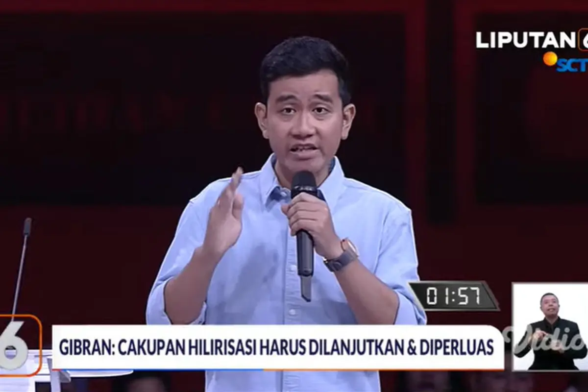 Calon Wakil Presiden (Cawapres) Gibran Rakabuming pada Debat Cawapres 2024.