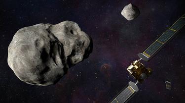 Ilustrasi pesawat ruang angkasa DART NASA dan LICIACube Badan Antariksa Italia (ASI) sebelum menabrak asteroid Didymos. (NASA / Johns Hopkins APL / Steve Gribben)