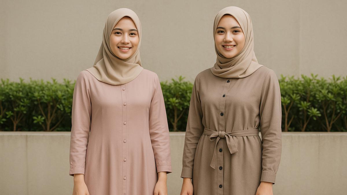 5 Model Gamis Syar'i dengan Aksen Kancing Depan, Cocok untuk Busui
