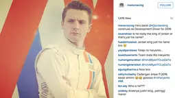 Jordan King mendapat likes rata-rata adalah antara 1,415 sampai 1,500an pada  Instagram Manor Racing. (Bola.com/Manorracing/Instagram)